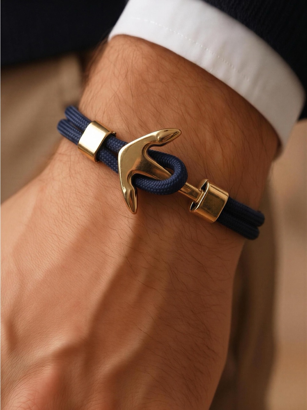 Roper Navy and Gold Anchor Rope Bracelet